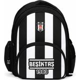 Beşiktaş Lisanslı 3 Bölmeli Çubuklu Desen Okul Çantası - Rubber Logolu Su Itici Kumaşlı Sırt Çantası - Siyah