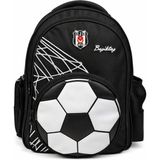 Beşiktaş Lisanslı 3D Futbol Topu Baskılı Okul Çantası - 2 Bölmeli Siyah Sırt Çantası - Siyah - Beyaz