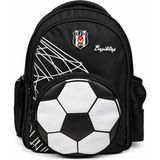 Beşiktaş Lisanslı 3D Futbol Topu Baskılı Okul Çantası - 2 Bölmeli Siyah Sırt Çantası