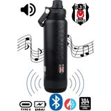 Beşiktaş Lisanslı 650ML Şarjlı Bluetooth Hoparlörlü Rahat Içim Ağızlı Büyük Kulplu SUS304 Paslanmaz Çelik Termos Mug 8 Saat Sıcak 10 Saat Soğuk - Siyah - 650 ml