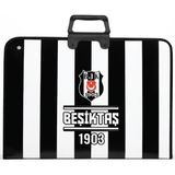 Beşiktaş Lisanslı Çubuklu Amblem Baskılı Proje Çantası - Askılı Fermuarlı Resim Çantası 35x50 cm - Siyah - Beyaz