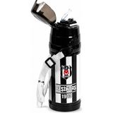 Beşiktaş Lisanslı Çubuklu Çelik Matara - Pipetli Kilitli Kapak Okul Suluğu 425 ml - Siyah - Beyaz