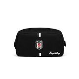 Beşiktaş Lisanslı Kanvas Kalemlik - Siyah Beyaz Çizgili 2 Bölmeli Kalem Çantası