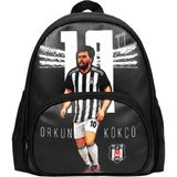 Beşiktaş Lisanslı Orkun Kökçü Anaokulu Çantası - 2 Bölmeli Suni Deri Panelli Konforlu Sırt Çantası - Siyah - Beyaz