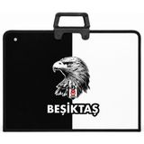 Beşiktaş Lisanslı Parçalı Kartal Baskılı Proje Çantası - Askılı Fermuarlı Resim Çantası 35x50 cm - Siyah - Beyaz