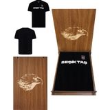 Beşiktaş Lisanslı Siyah T-Shirt Kartal Ahşap Kutulu Yazılı Logolu Unisex Yaz Sezonu - Siyah - Beyaz