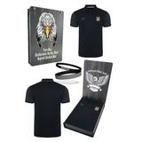 Beşiktaş Orijinal Lisanslı Polo Yaka Siyah Spor T-Shirt + Bileklik Set Özel Ahşap Kutulu