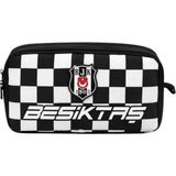 Beşiktaş Orijinal Lisanslı Siyah Kare Desenli Kalemlik - Çift Bölmeli Rubber Logolu Okul Kalem Çantası