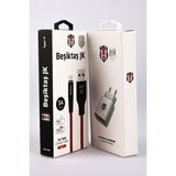 Beşiktaş Orjinal Lisanslı 2.1A Duvar Şarj Adaptörü ve 3A Hızlı Şarj Kablosu USB Uyumlu - Beyaz