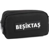Beşiktaş Siyah Beyaz Garni Kalem Çantası Fermuarlı Çok Gözlü Düzenleme ile Dayanıklı Yapı