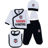 Beşiktaş Unisex 5li Hastane Çıkışı Lisans Baskılı Çıtçıtlı Zarf Yaka Uzun Kol Patikli - Yenidoğan - Beyaz