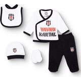 Beşiktaş Unisex Yenidoğan 5li Askı Hastane Çıkışı Interlok Zarf Yaka Uzun Kol Patikli Paça - Beyaz