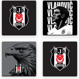 Beşiktaş Vlahovic Kartal Ahşap Bardak Altlığı (4'lü Set) - Lisanslı Orijinal