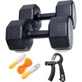 Besinistanbul 10 kg Dambıl x 2 Adet = 20 kg Set Sayaçlı Ayarlanabilir El Yayı + Sayaçlı Atlama Ipi- Siyah
