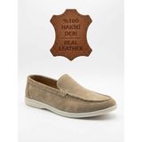 Beskar BA0252 %100 Içi Dışı Hakiki Deri Erkek Krem Süet Casual Loafer Termo Taban Ayakkabı