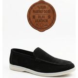 BESKAR BA0252 %100 İçi Dışı Hakiki Deri Erkek Siyah Süet Casual Loafer Termo Taban Ayakkabı