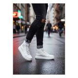 BESKAR Beyaz Bağcıklı Yüksek Tabanlı Erkek Spor Bot - Tarz High-Top Sneaker Bot BA0713