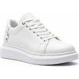 Beskar Beyaz Cilt Deri Kalın Tabanlı Gold Detaylı Erkek Sneaker - Nefes Alan Spor Ayakkabı KB047 - Beyaz - Gold