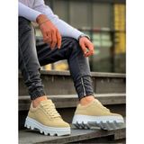 BESKAR KB 056 Kuback Bej Süet Beyaz Yüksek Taban Günlük Spor Ayakkabı