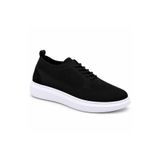 BESKAR KB-M101 Siyah Erkek Ayakkabı - Nefes Alabilir Esnek Triko Örgü Saya Beyaz Tabanlı Bağcıklı Ultra Hafif Günlük Sneaker