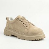 BESKAR Krem Süet Akıllı Bağcıklı Erkek Spor Ayakkabı - Yüksek Tabanlı Bej Pratik Sneaker BA0245