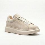 Beskar Krem Süet Kalın Yüksek Tabanlı Erkek Spor Ayakkabı - Bağcıklı Bej Günlük Sneaker BA0547 - Kum Beji