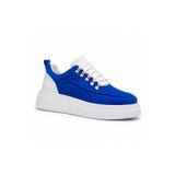 BESKAR Saks Mavisi Süet Erkek Spor Ayakkabı - Beyaz Yüksek Tabanlı Dinamik Günlük Sneaker KB X10