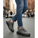 Beskar Signature BA0332 Merdiven Desen Bağcıklı Erkek Yüksek Taban Füme Cilt Spor Ayakkabı
