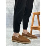 Beskar Signature BA0359 Doğal Deri Tozu Bağcıksız Kauçuk El Yapımı Espadril Taban Taba Renk Erkek Ayakkabı