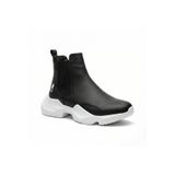 BESKAR Siyah Beyaz Taban Bağcıksız Yüksek Tabanlı Erkek Spor Bot - Rahat Yarım Sneaker Bot BA0444