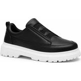 Beskar Siyah Beyaz Tabanlı Lastikli Erkek Ayakkabı - Bağcıksız Pratik Smart Casual Günlük Sneaker Kb 703 - Siyah - Beyaz