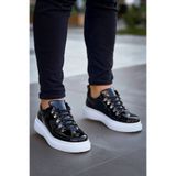 BESKAR Siyah Rugan Beyaz Tabanlı Erkek Sneaker - Yumuşak İç Tabanlı Parlak Günlük Rahat Spor Ayakkabı KB X4
