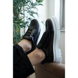 BESKAR Siyah Rugan Lastikli Erkek Ayakkabı - Bağcıksız Parlak Smart Casual Premium Sneaker KB 703