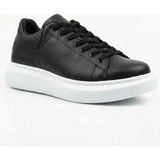 Beskar Siyah Suni Deri Erkek Sneaker - Hafif Yapı Günlük Rahat Deri Ayakkabı BA0547 - Siyah - Beyaz