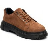 BESKAR Taba Süet Akıllı Bağcıklı Erkek Spor Ayakkabı - Yüksek Siyah Tabanlı Rahat Sneaker BA0245