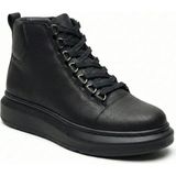 BESKAR Tam Siyah Bağcıklı Yüksek Tabanlı Erkek Spor Bot - Full Black Tarz Sneaker Bot BA0713
