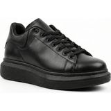Beskar Tam Siyah Boa Desenli Deri Erkek Sneaker - Siyah Tabanlı Hafif Yapı Spor Ayakkabı BA0547 - Siyah - Siyah