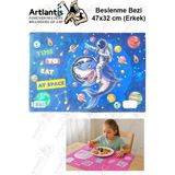 Beslenme Bezi Erkek Modeli Yıkanabilir 32X47 cm 1 Adet Beslenme Örtüsü Okul Öncesi Kreş Anasınıfı Ilkokul Için Ideal - Mavi