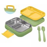Beslenme Kabı Çelik Sefer Tası - Yemek Termosu Saklama Kabı 1030Ml.2 Bölmeli Kulplu