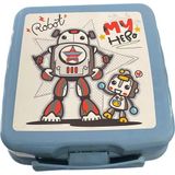 Beslenme Kutusu 4 Bölmeli Robot Buz Mavisi Renk Erkek Figürlü 1 Adet Yemek Saklama Kabı Beslenme Çantası