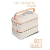 Beslenme Kutusu Paslanmaz Çelik - 1200 ml Sos Kaseli 2 Katlı Çatal Kaşık Hediyeli (Bej)