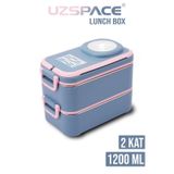 Beslenme Kutusu Paslanmaz Çelik - 1200 ml Sos Kaseli 2 Katlı Çatal Kaşık Hediyeli (Gri)