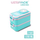 Beslenme Kutusu Paslanmaz Çelik - 1200 ml Sos Kaseli 2 Katlı Çatal Kaşık Hediyeli (Turkuaz)