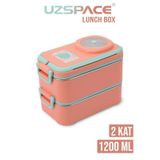 Beslenme Kutusu Paslanmaz Çelik - 1200 ml Sos Kaseli 2 Katlı Çatal Kaşık Hediyeli (Turuncu)