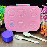 Beslenme Kutusu Paslanmaz Çelik - 830 ml 3 Bölmeli Renkli Desenli Çocuk Beslenme Kabı (Pembe)