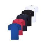 BEŞLİ SET T8568 DEWBERRY V YAKA ERKEK T-SHIRT-SİYAH-BEYAZ-LACİVERT-BORDO-SAKS