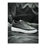 BESS SHOES Hakiki Deri Siyah Erkek Spor Ayakkabı – Ortopedik, Hafif, Rahat, Kaymaz Taban, Şık, Günlük Sneaker