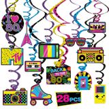 Bessmoso 28 adet geri 80'ler parti asılı swirls süslemeleri 80s Retro tavan flamalar 1980'ler gerileme doğum günü partisi 80'ler Neon parti malzemeleri