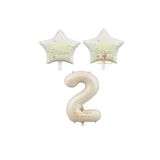 Best Bej Rakam ve Happy Bırthday Yazılı Yıldız Folyo Balon Seti Yaş 2