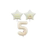 Best Bej Rakam ve Happy Bırthday Yazılı Yıldız Folyo Balon Seti Yaş 5
